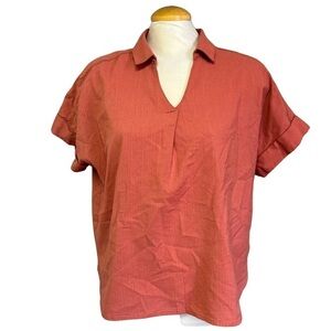 Denver Hayes Women's Size Large Rust Collared tee